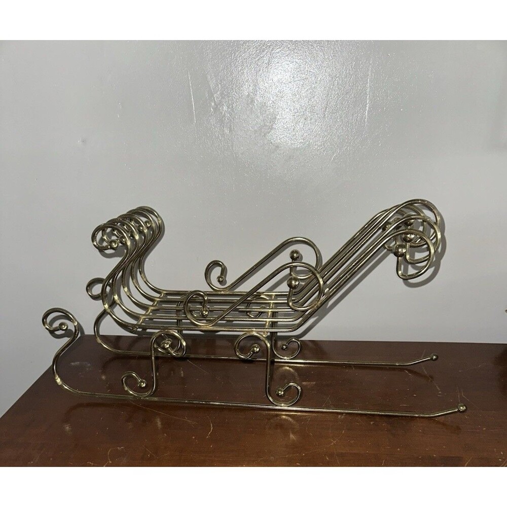 Vintage 70s Home Interiors HOMCO Brass Plated Gold Wire Christmas Santa Sleigh